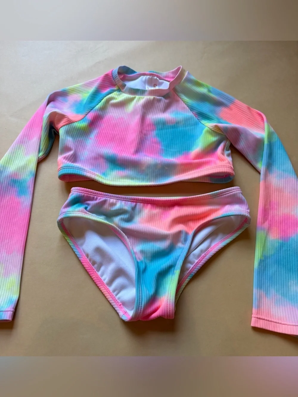 Cat & Jack Girls Size 6/7 Swimsuit Bundle Floral Cutout & Tie Dye Rash Guard